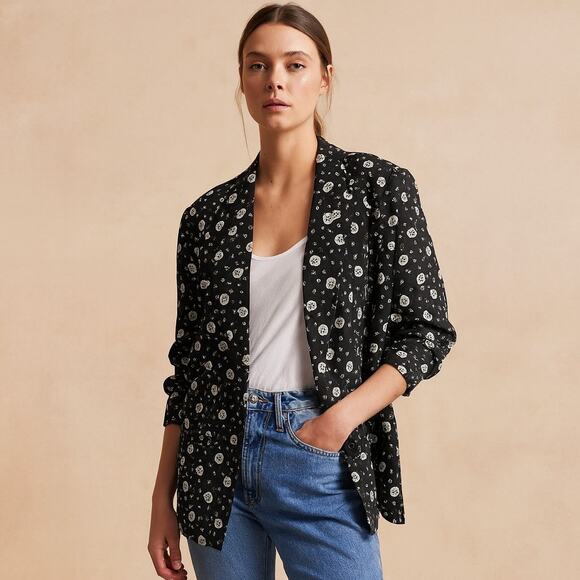 Vintage 80s Black White Patterned Blazer Jacket Country Suburban 18 - Picture 1 of 7